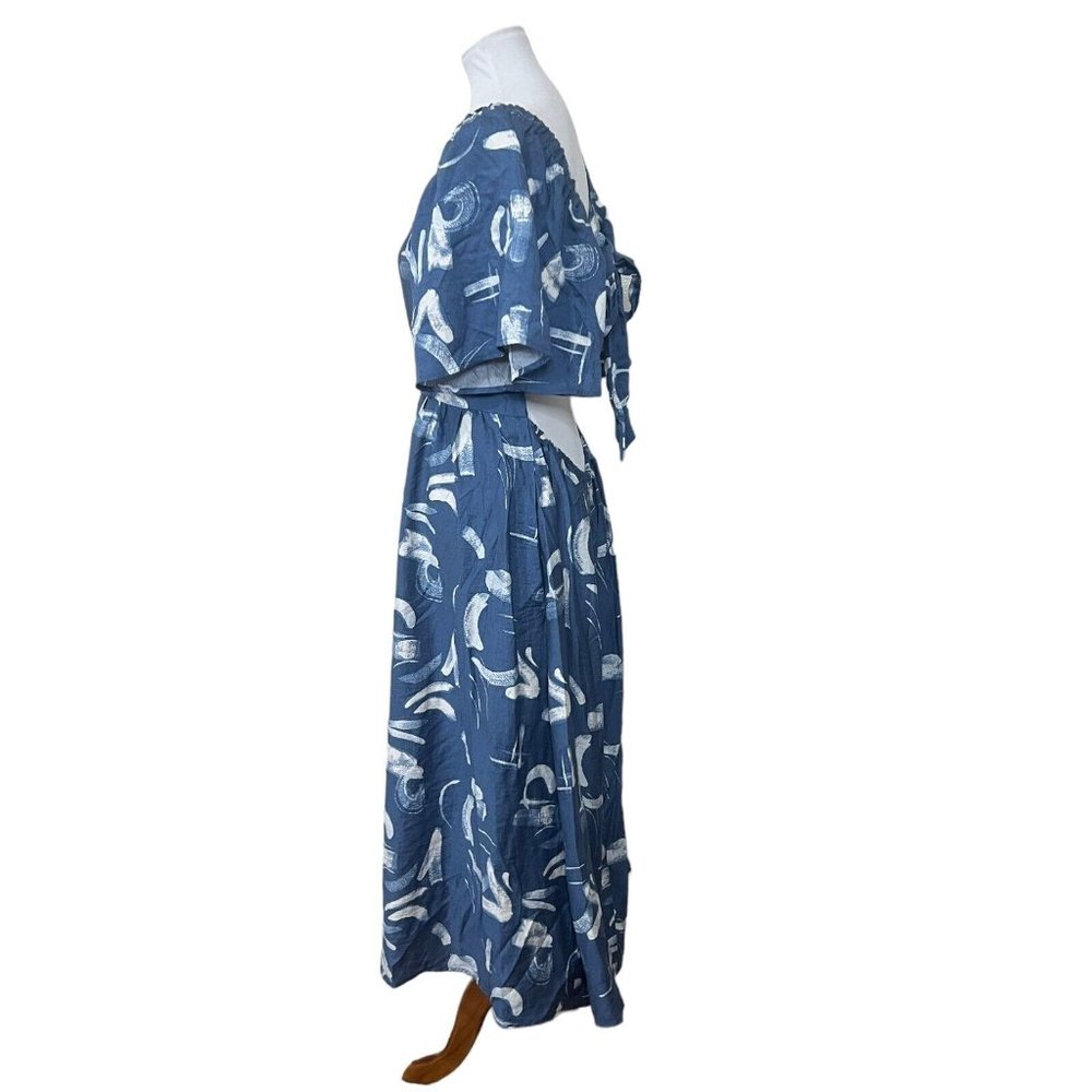 A New Day Flutter Sleeve Tie Back Midi Dress Blue Preppy Cottagecore XL - Picture 2 of 7